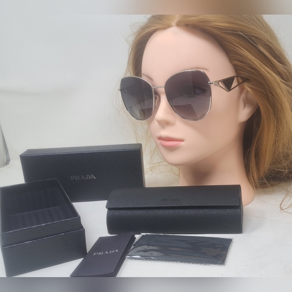 NWT Prada Women's Sunglasses SPR 57YS Silver Grey Gradient Steel Italy 57-18-140 - Picture 2 of 16